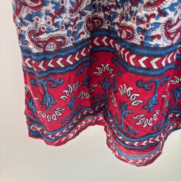 Vintage 70's Pinot Noir India Cotton Guaze Block Print Boho Hippie Shirt Size M - Picture 6 of 7